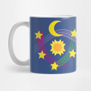 Celestial Design, moon, stars, sun Mug